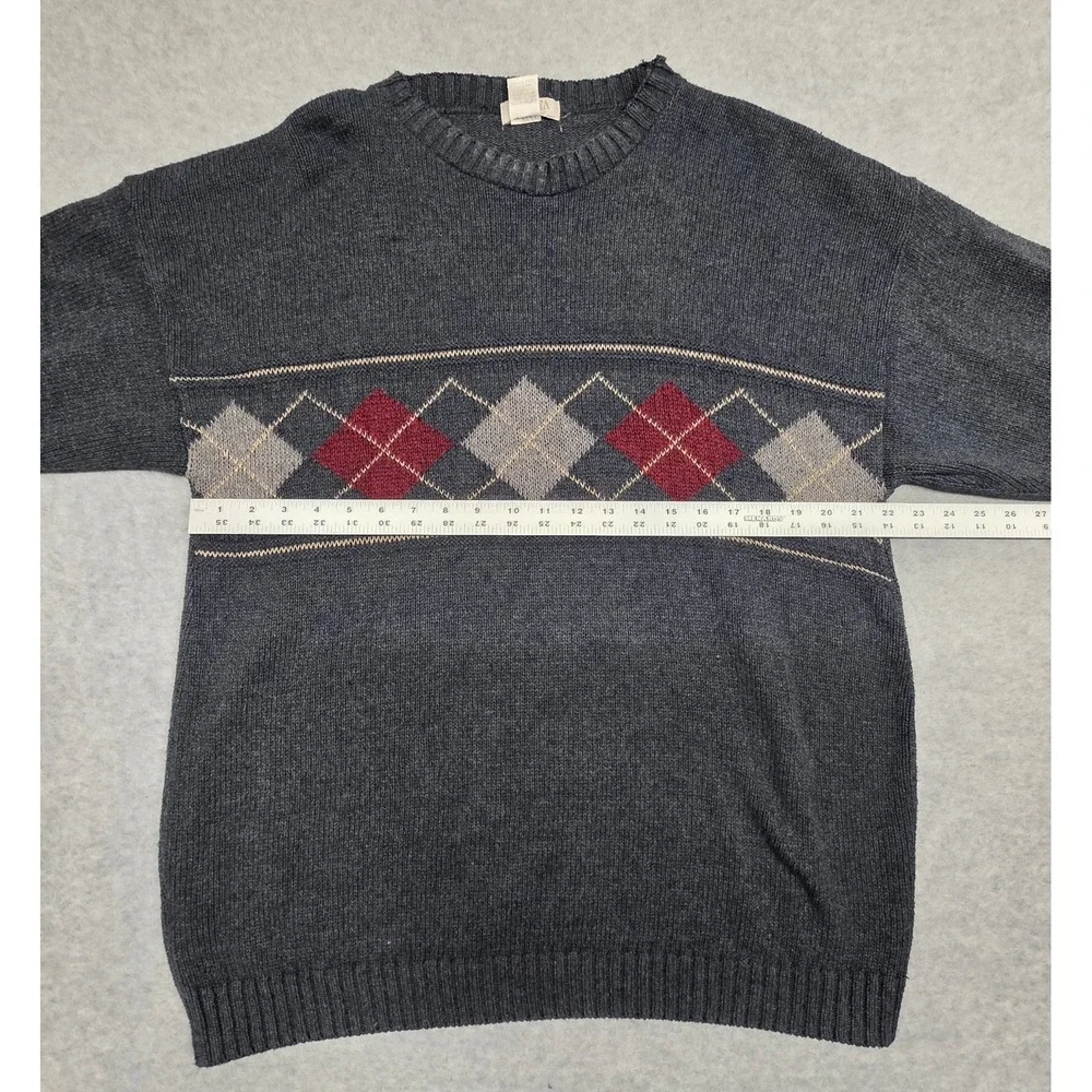 Exacta Vintage Gray Argyle Sweater Mens XL Pullover Crewneck Casual USA 1990s